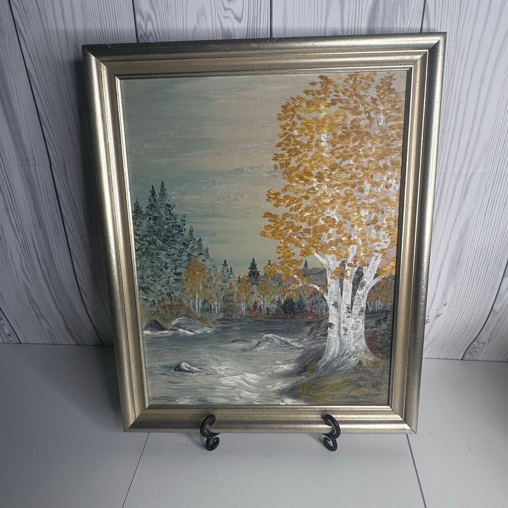 Vintage Birch Tree River Landscape Oil Painting Local Art
1960/1970